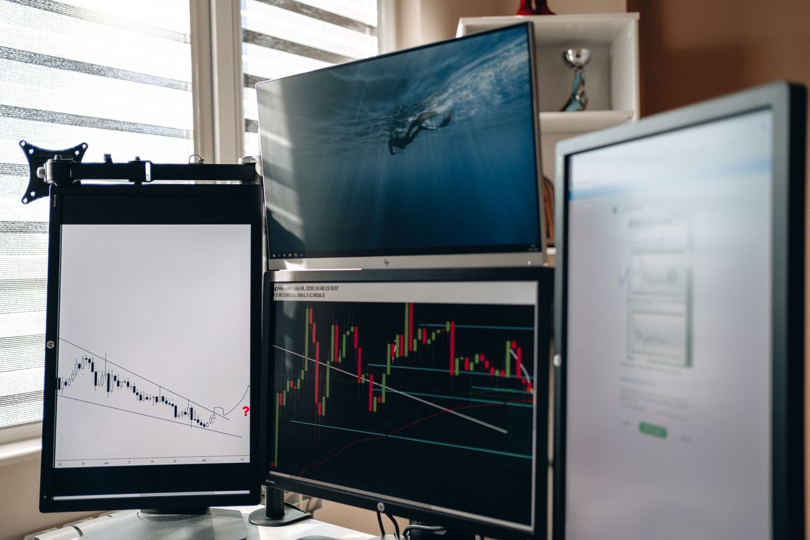 Expert advisor running an automated forex strategy on a multi-monitor setup